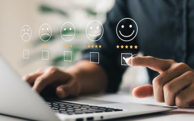 User give rating to service experience on online application, Customer review satisfaction feedback survey concept, Customer can evaluate quality of service leading to reputation ranking of business.